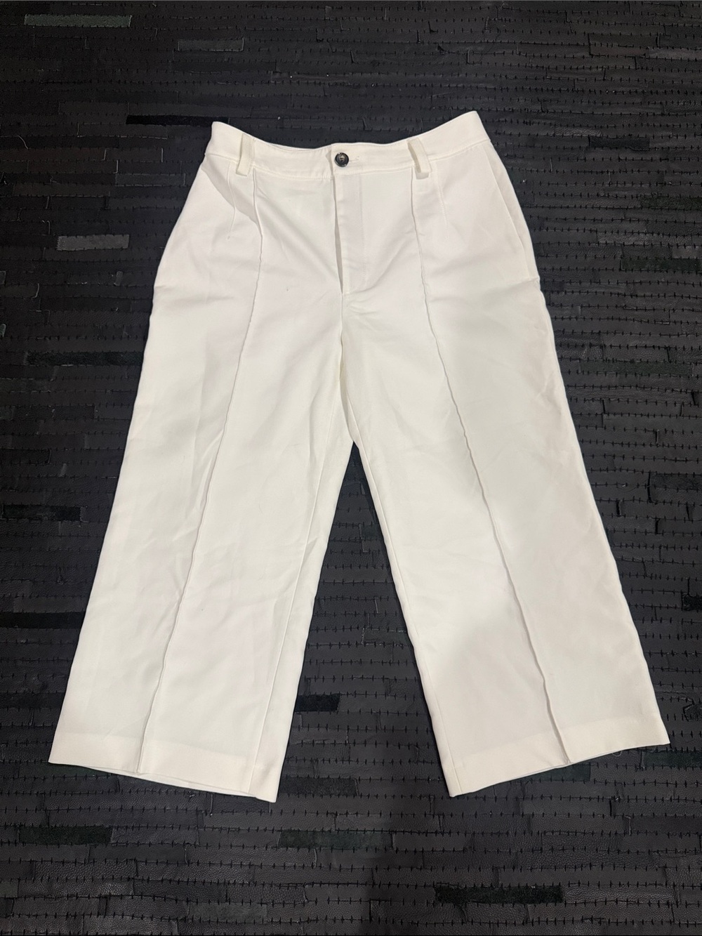 Zara White Wide-Leg Cropped Dress Pants